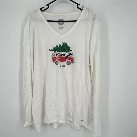 Life is‎ Good Crusher Tee White V-neck Long Sleeve Christmas size XXL - Picture 1 of 6